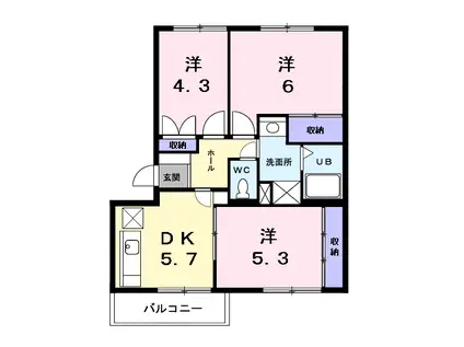 グランデュール(3DK/3階)の間取り写真