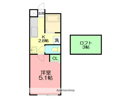ラヴィータ湘南(1K/2階)の間取り写真