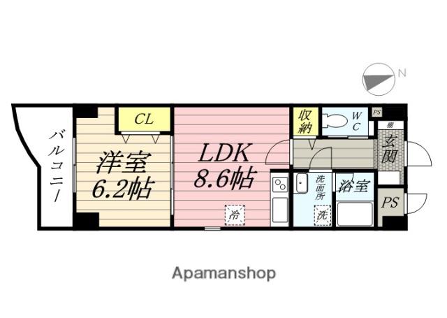 ランドパーク陶山(1LDK/4階)の間取り写真