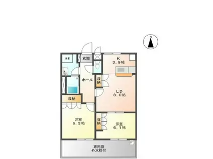 ソレアード・メゾンB(2LDK/1階)の間取り写真