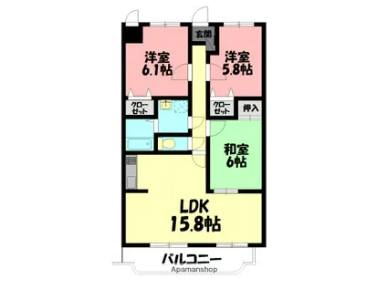 サザンコースト(3LDK/1階)の間取り写真