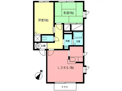 リヴェールB(2LDK/1階)の間取り写真