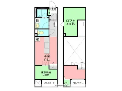 ARUKA009(ワンルーム/1階)の間取り写真