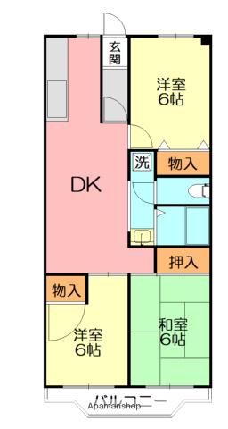 ボヌール秦野1(3DK/5階)の間取り写真