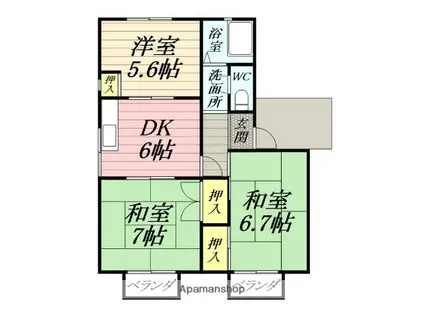 ハイツグリーンサイド(3DK/2階)の間取り写真