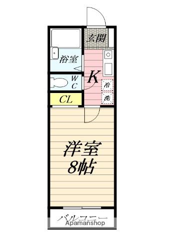 ケリー湘南(1K/2階)の間取り写真