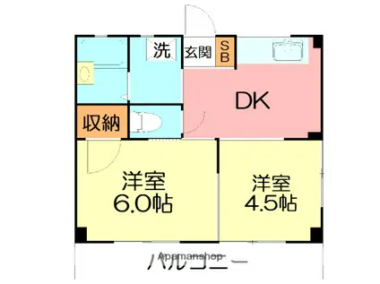 曽我マンション(2DK/1階)の間取り写真