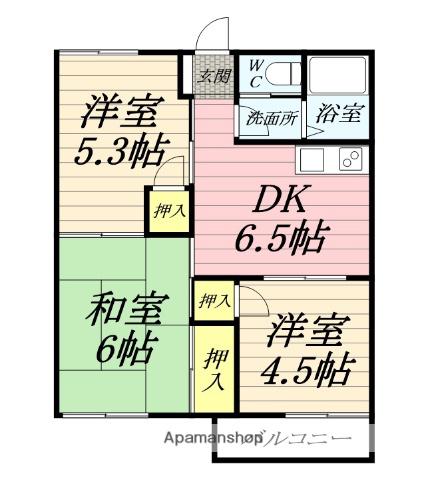 グリーンハイム(3DK/1階)の間取り写真