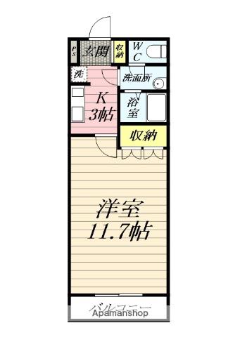 プレサスSⅡ(1K/1階)の間取り写真