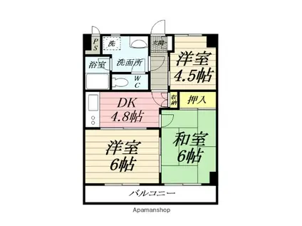 ハーモニー南林間(3K/5階)の間取り写真