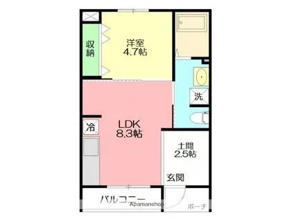 LIFESHIP D棟(ワンルーム/1階)の間取り写真