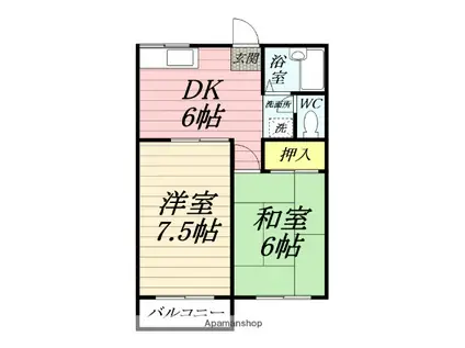 フラワーハイツⅡ(2DK/2階)の間取り写真