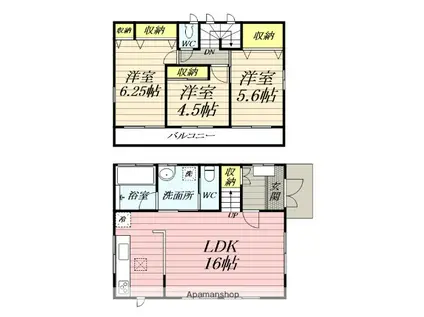 小田急電鉄江ノ島線 片瀬江ノ島駅 徒歩7分 2階建 築23年(3LDK)の間取り写真