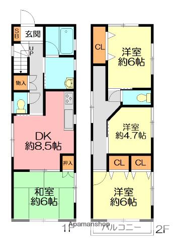 東海道本線 小田原駅 徒歩18分 2階建 築26年(4DK)の間取り写真