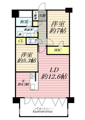 グランシティ湘南海岸マリナージュスクエア(2LDK/4階)の間取り写真