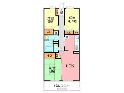 湘南山の手マンション(3LDK/3階)の間取り写真