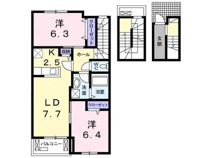 グランデュールⅠ(2LDK/3階)の間取り写真