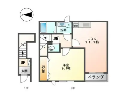 ラティールコート(1LDK/2階)の間取り写真