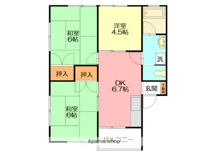 ハイムフローラB(3DK/2階)の間取り写真