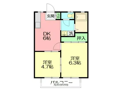 テディハイツ(2DK/2階)の間取り写真