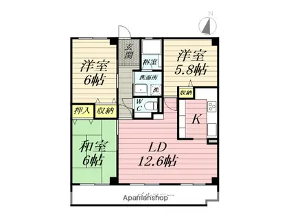 プライムガーデン湘南藤沢(3LDK/2階)の間取り写真