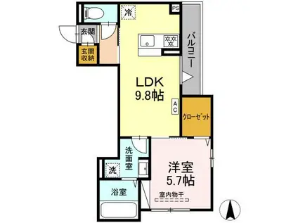 ボヌール(1LDK/2階)の間取り写真