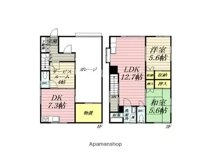 小田急電鉄江ノ島線 南林間駅 徒歩5分 2階建 築37年(2SLDK)の間取り写真