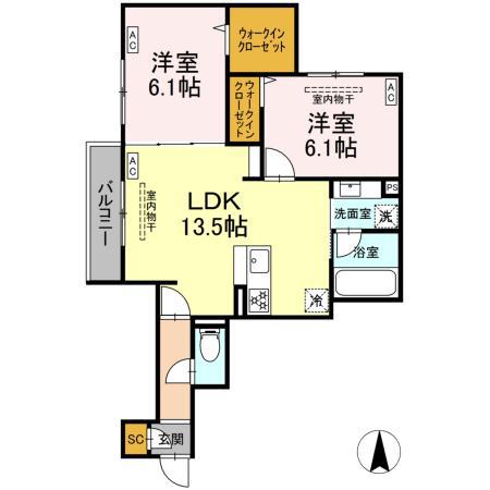 ブリューエン河原口(2LDK/2階)の間取り写真