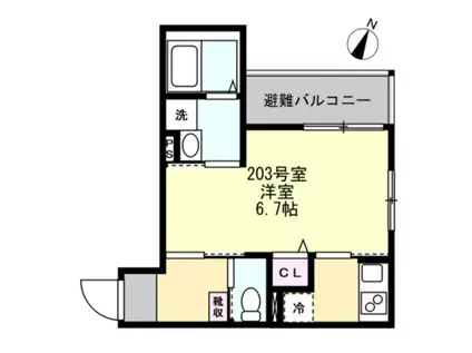 ベイルームコート辻堂(1K/2階)の間取り写真