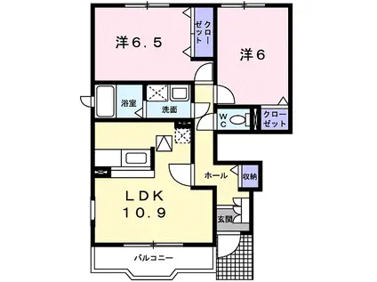 ロングKURAKI(2LDK/1階)の間取り写真