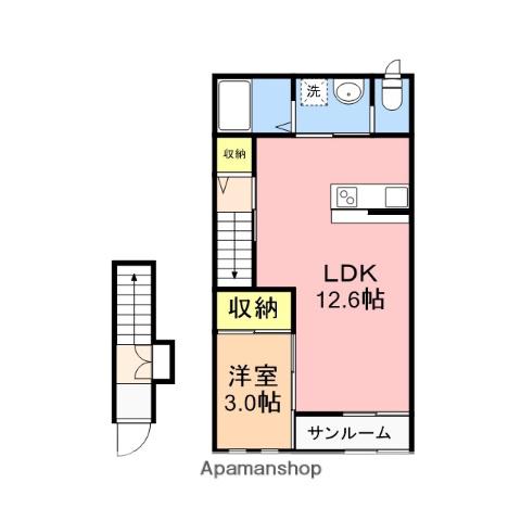 グランヴィアⅠ・Ⅱ・Ⅲ(1LDK/2階)の間取り写真