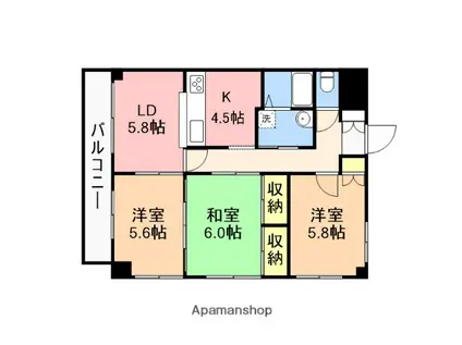 ハイム上所(3LDK/4階)の間取り写真