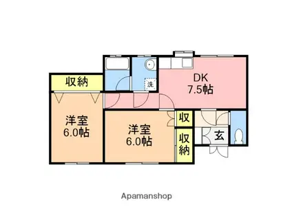 新潟県新潟市中央区 1階建 築55年(2DK)の間取り写真