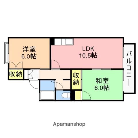 ハイタウン早川C棟(2LDK/1階)の間取り写真