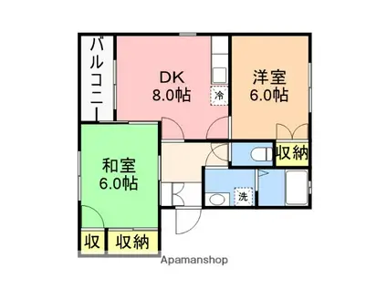 パルテール小金 A棟(2DK/3階)の間取り写真