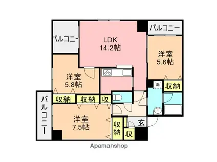 平清上所(3LDK/6階)の間取り写真