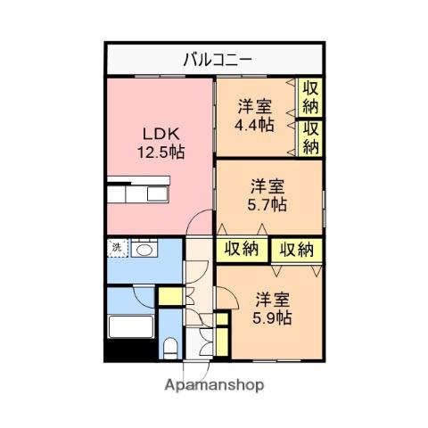 サンモール網川原(3LDK/1階)の間取り写真