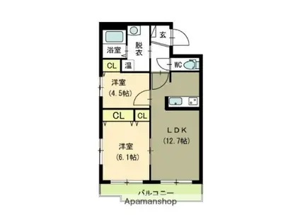 グランヴィア(2LDK/2階)の間取り写真