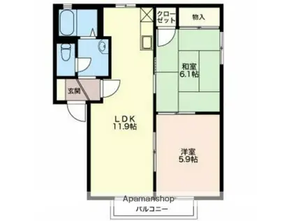 プラムロードA棟(2LDK/1階)の間取り写真