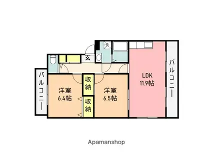 グランディール緑町(2LDK/1階)の間取り写真