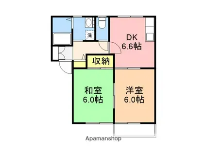 パークハイム砂岡(2DK/2階)の間取り写真