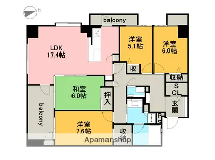 フェスティオ万代アヴァンタージュ(4LDK/5階)の間取り写真