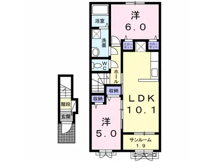 べレットST(2LDK/2階)の間取り写真