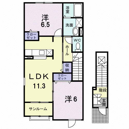 ピアコートⅠ(2LDK/2階)の間取り写真