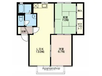 プラムロードC棟(2LDK/1階)の間取り写真