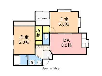 ガーデンハウス2(2DK/2階)の間取り写真