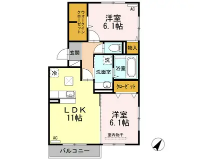 モンブラン B棟(2LDK/2階)の間取り写真