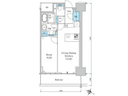 ロイヤルパークスER万代(1LDK/7階)の間取り写真
