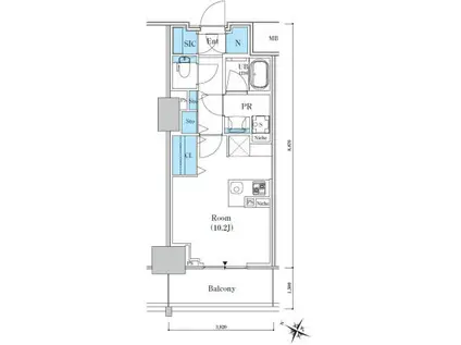 ロイヤルパークスER万代(ワンルーム/7階)の間取り写真