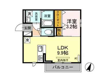 オリーブ Ⅱ(1LDK/1階)の間取り写真